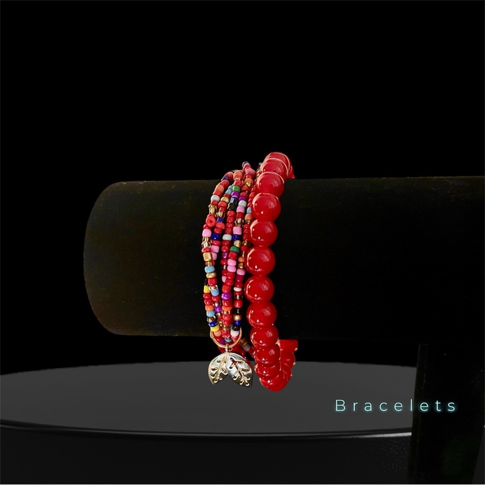 Red Beaded Bracelet Set